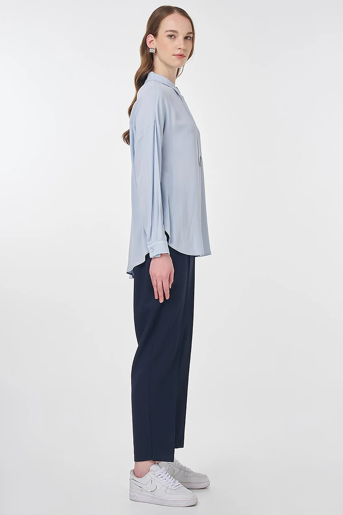 Half Placket Viscose Blouse Blue 