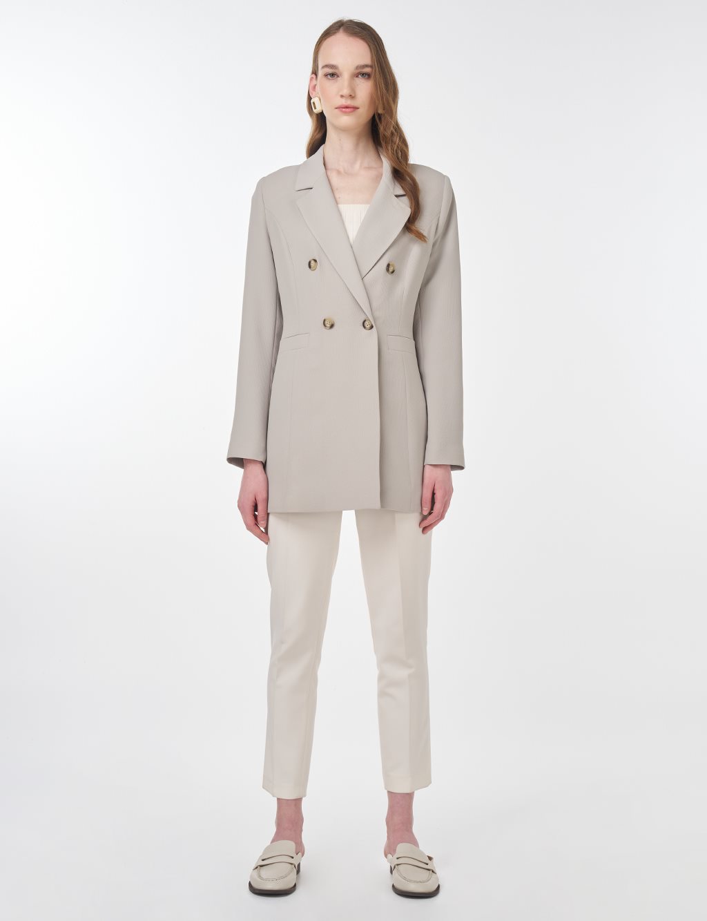 Rever Collar Blazer Jacket Stone 