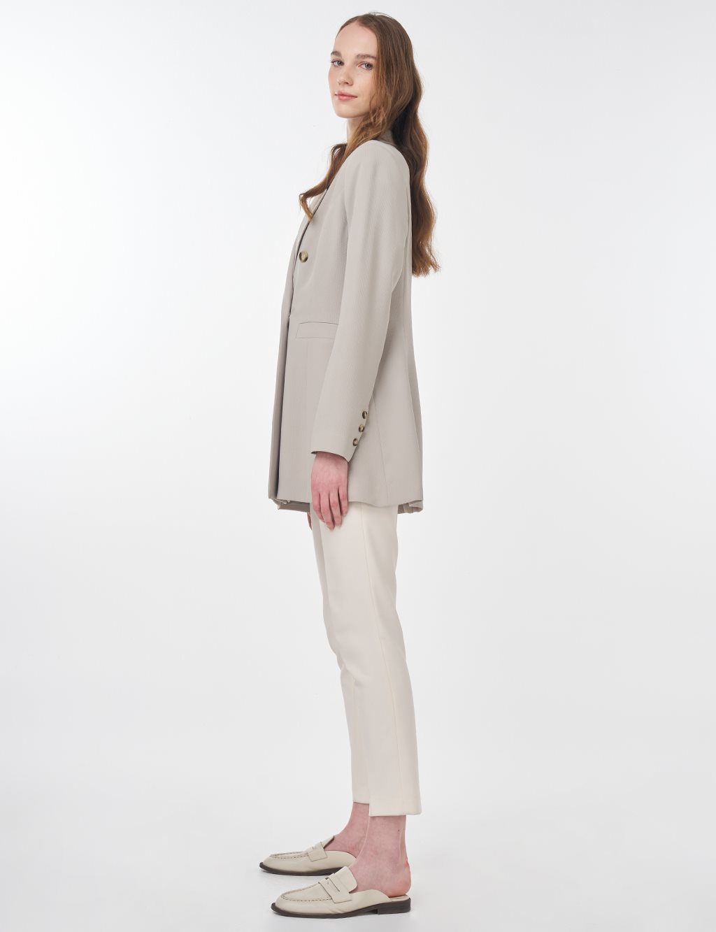 Rever Collar Blazer Jacket Stone 