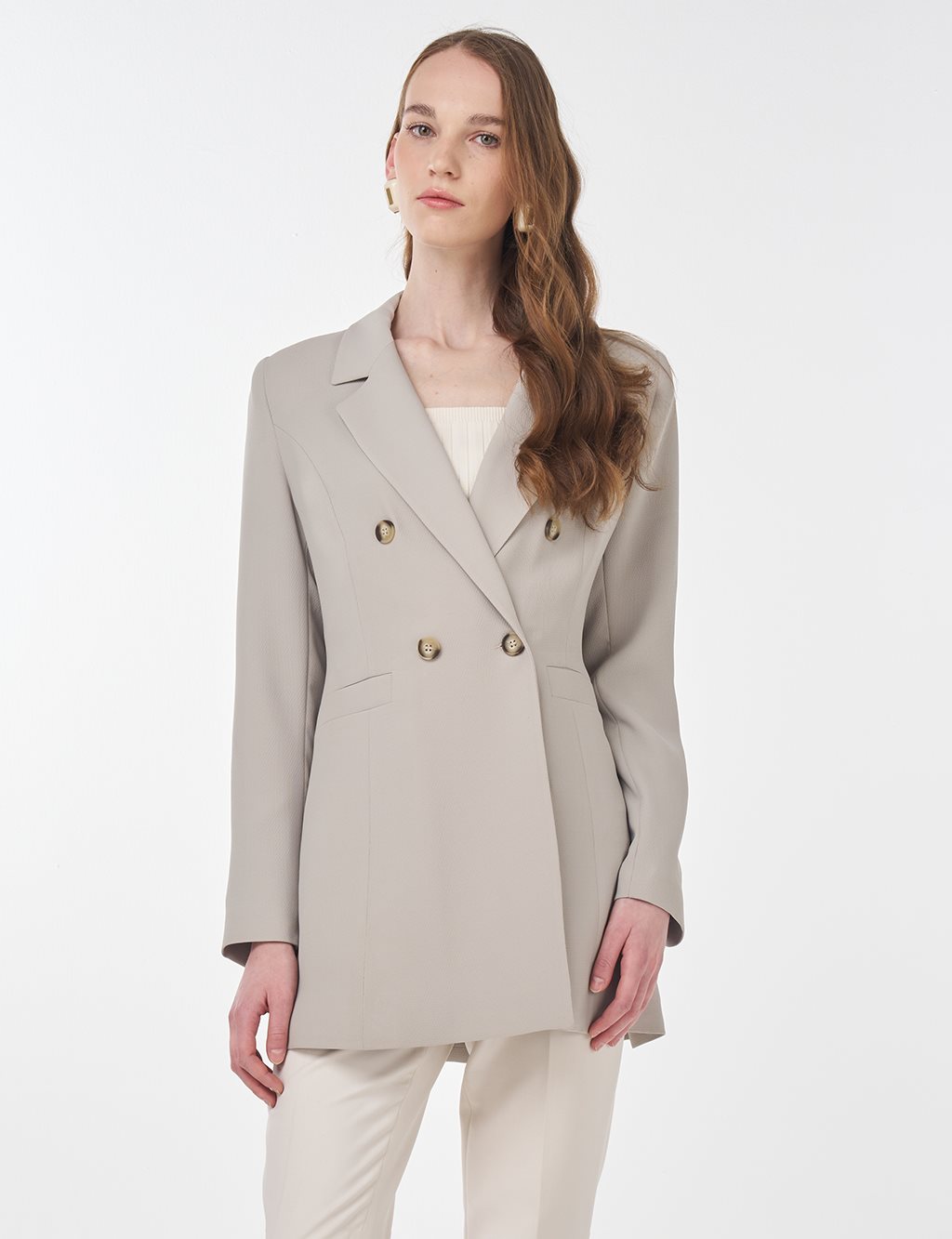 Rever Collar Blazer Jacket Stone 
