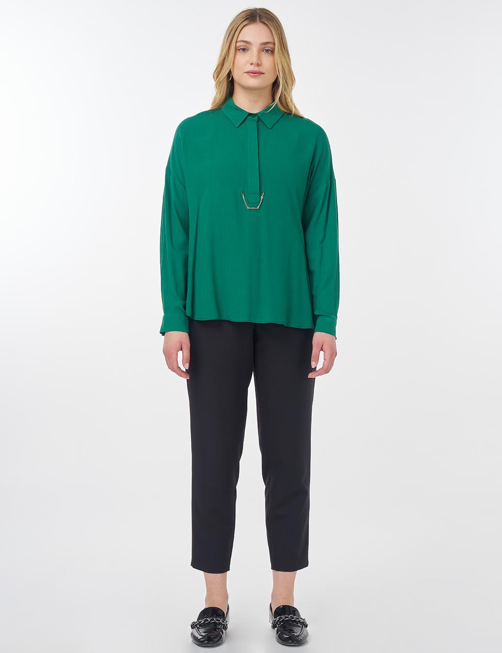 Half Placket Viscose Blouse Green