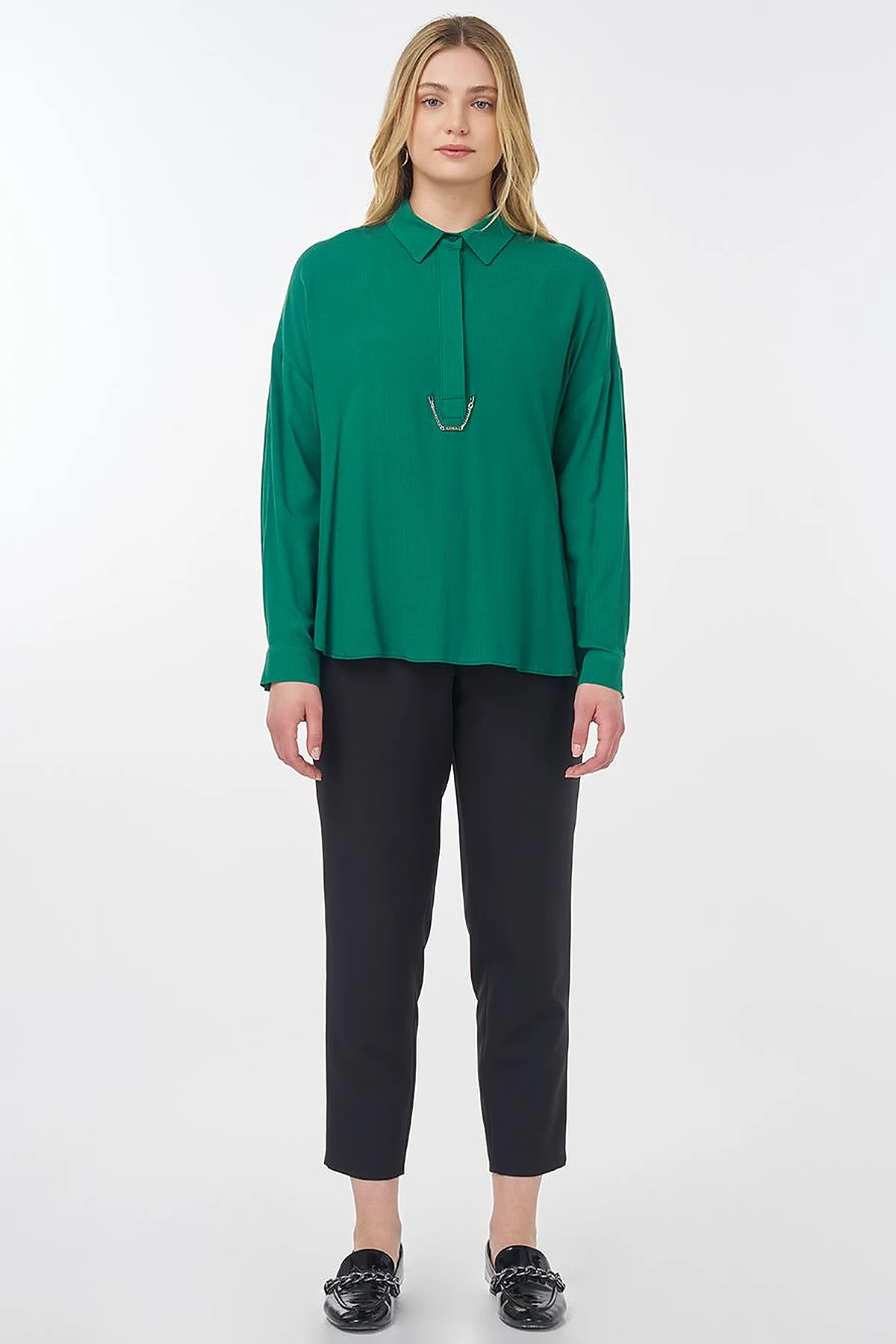 Half Placket Viscose Blouse Green