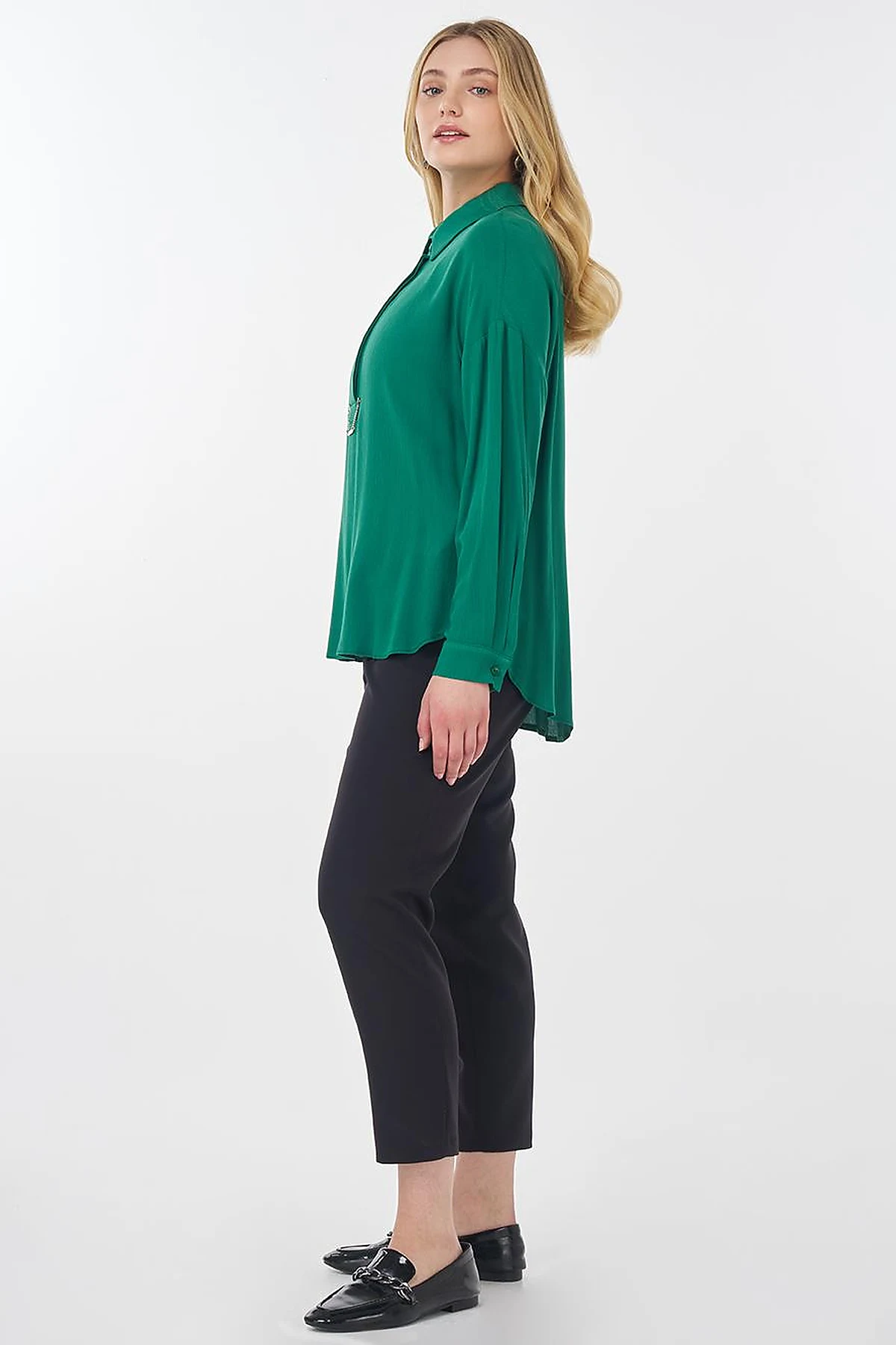 Half Placket Viscose Blouse Green