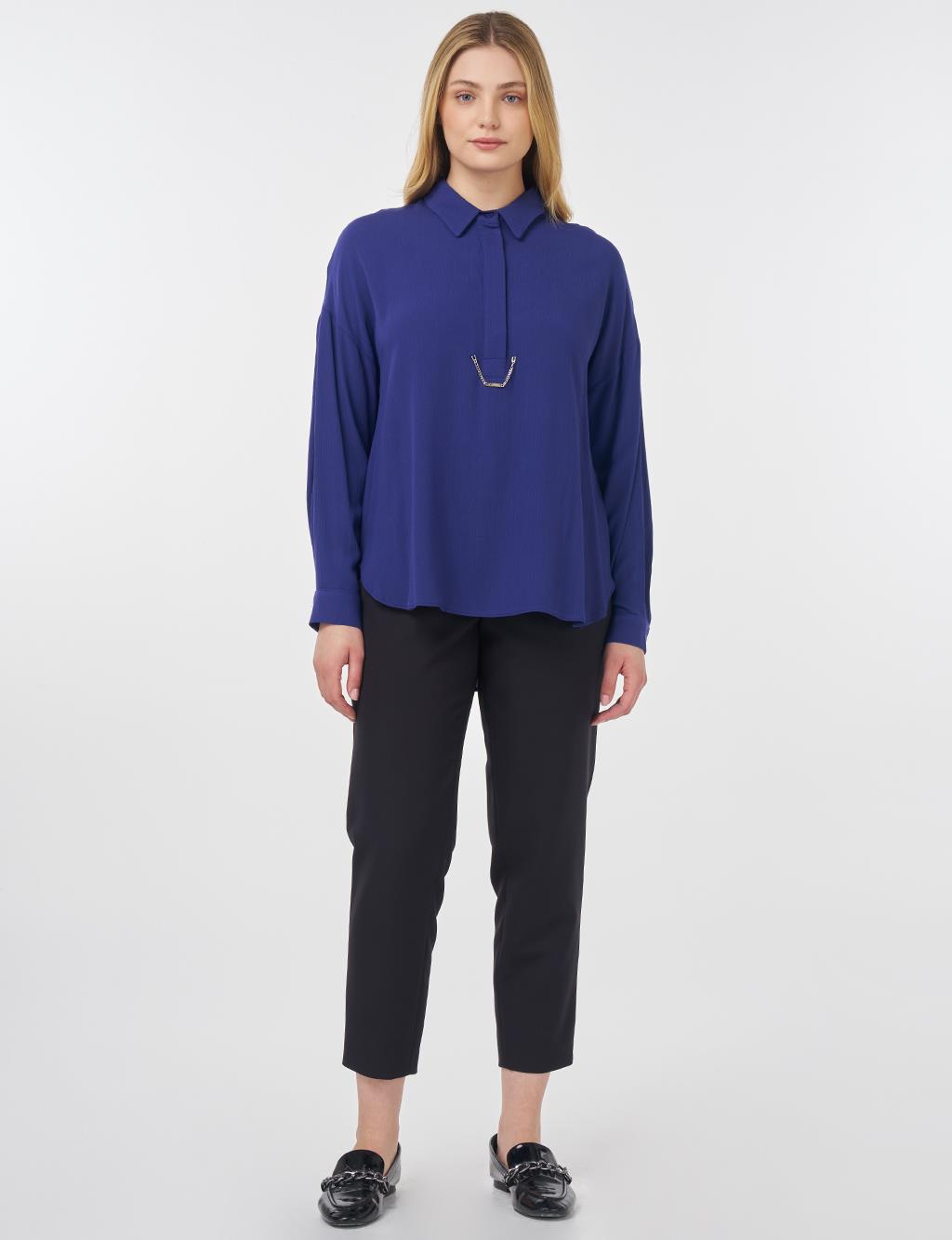 Half Placket Viscose Blouse Indigo