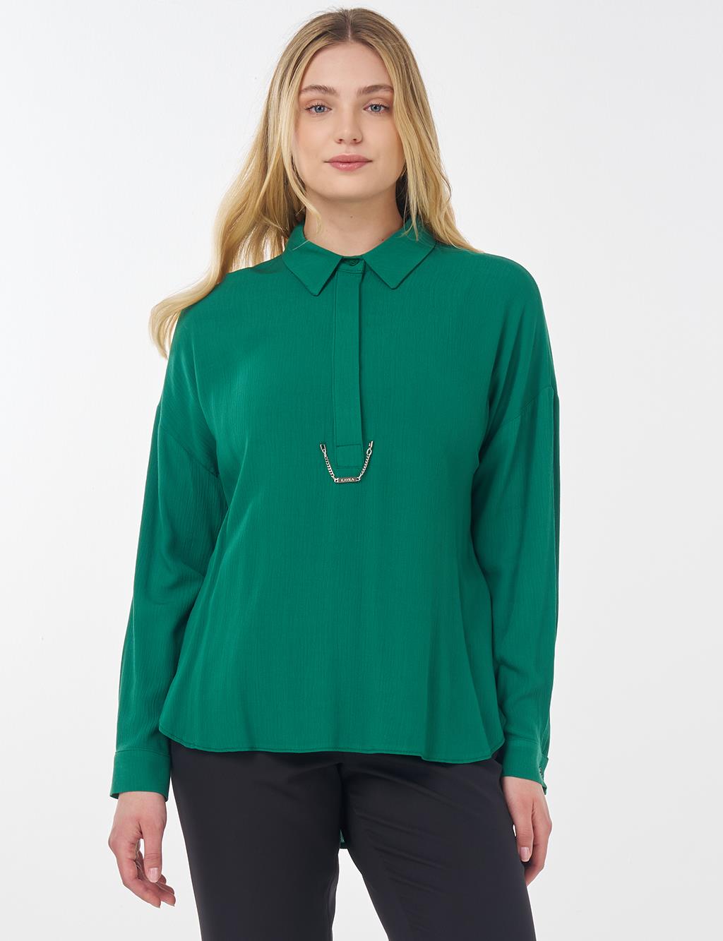 Half Placket Viscose Blouse Green