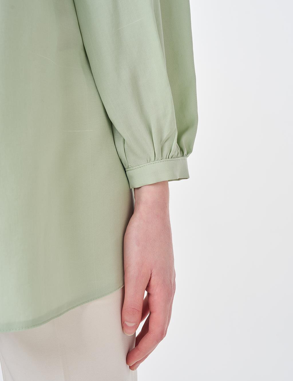 Mandarin Collar Asymmetrical Cut Lyocell Blouse Mint Green