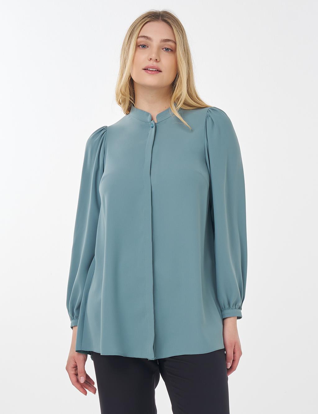 Mandarin Collar Asymmetrical Cut Blouse Mint