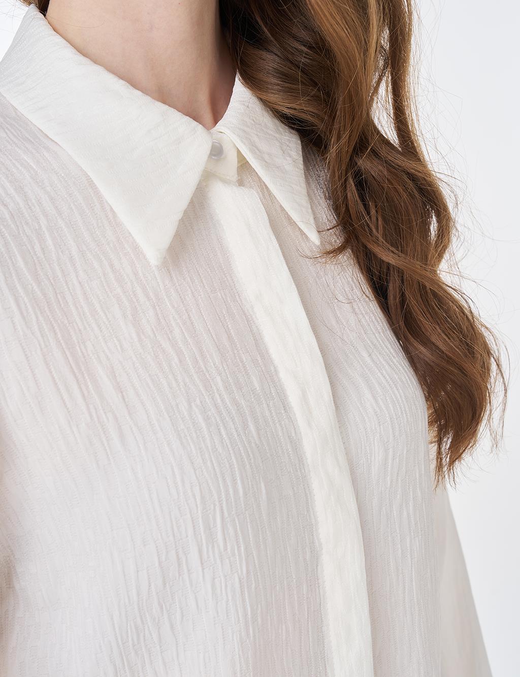 Shirt Collar Crinkle Tunic Cream 