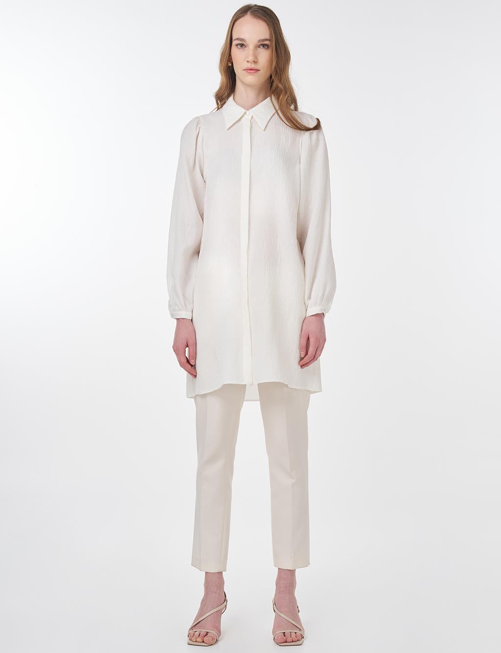 Shirt Collar Crinkle Tunic Cream 