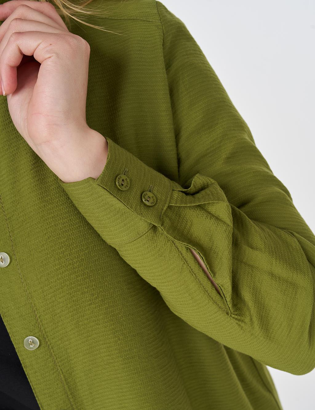 Hidden Button Long Basic Tunic Olive Green