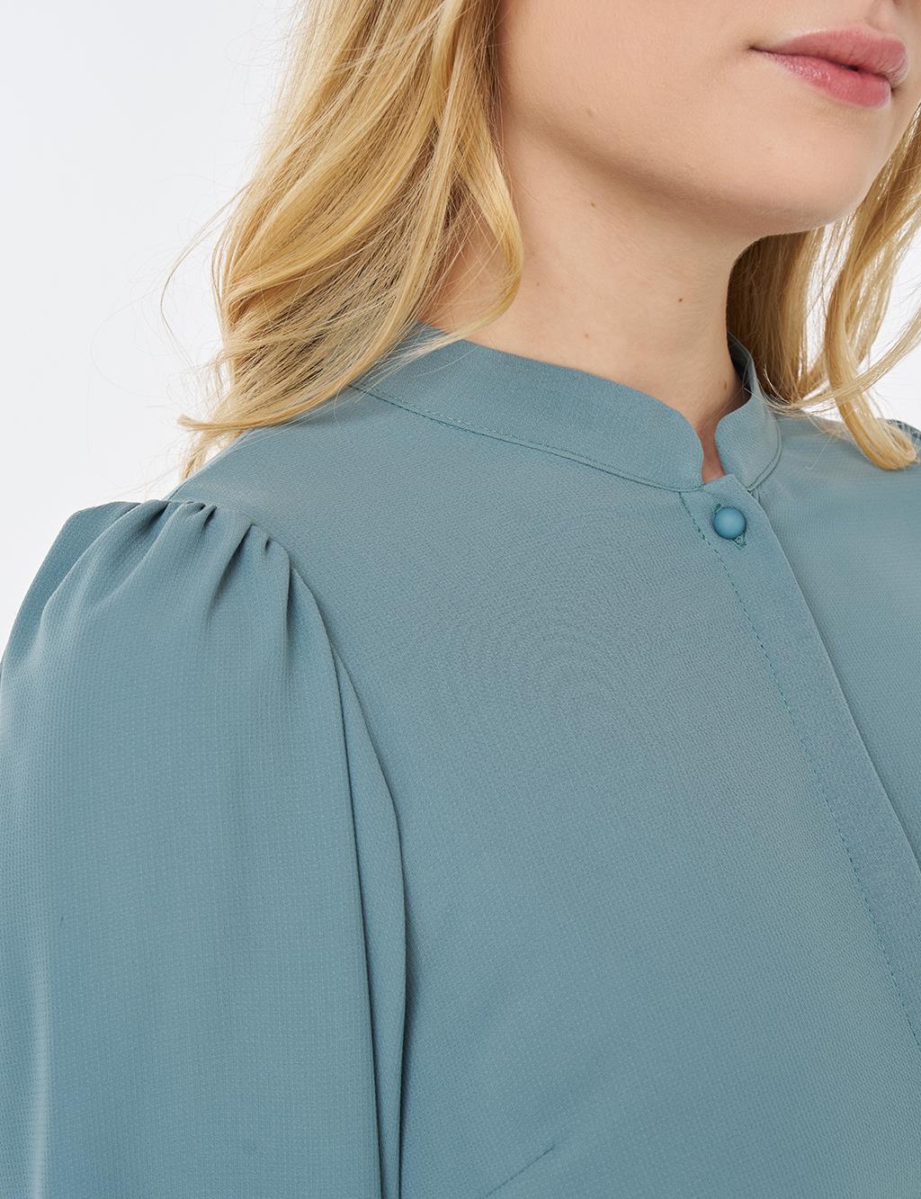 Mandarin Collar Asymmetrical Cut Blouse Mint