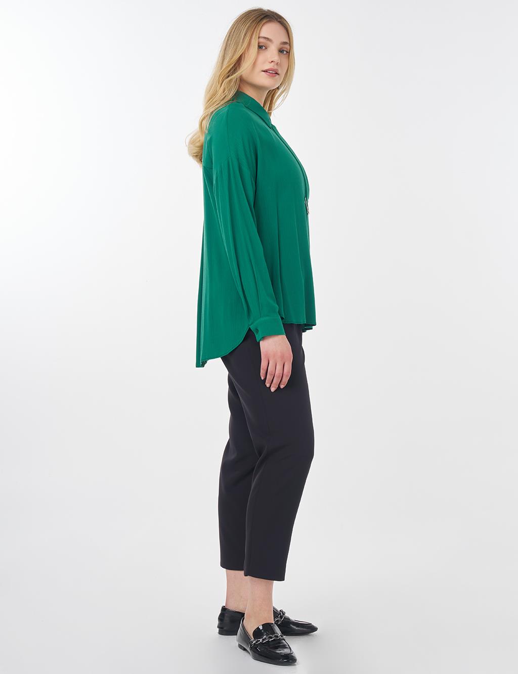 Half Placket Viscose Blouse Green
