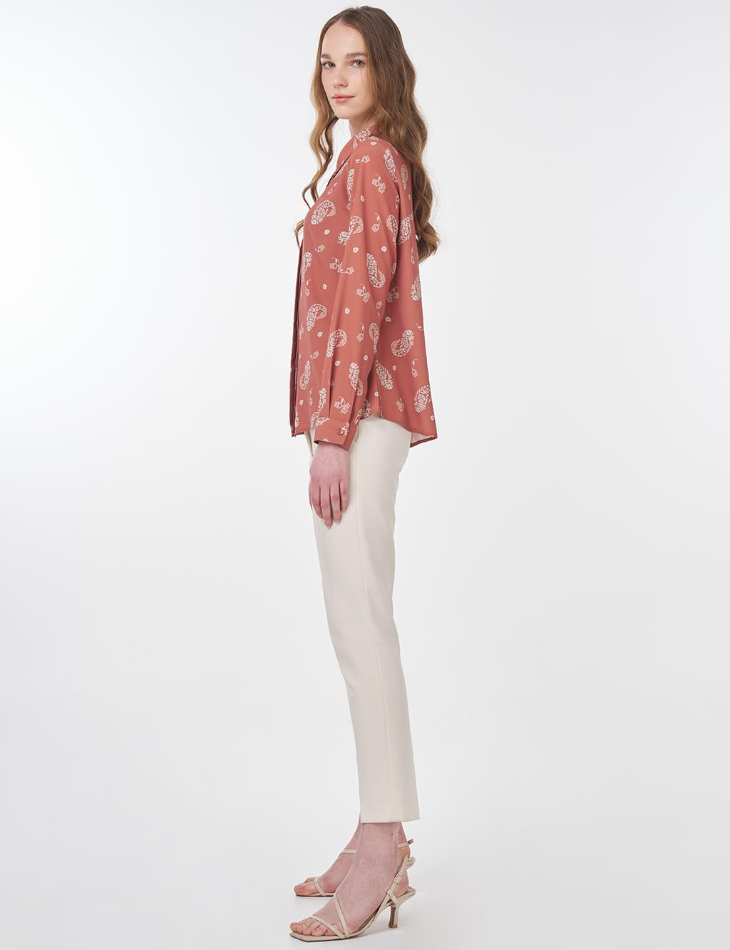 Printed Basic Blouse Brown