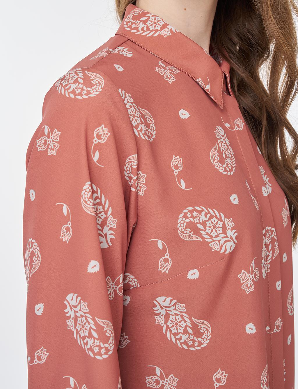 Printed Basic Blouse Brown