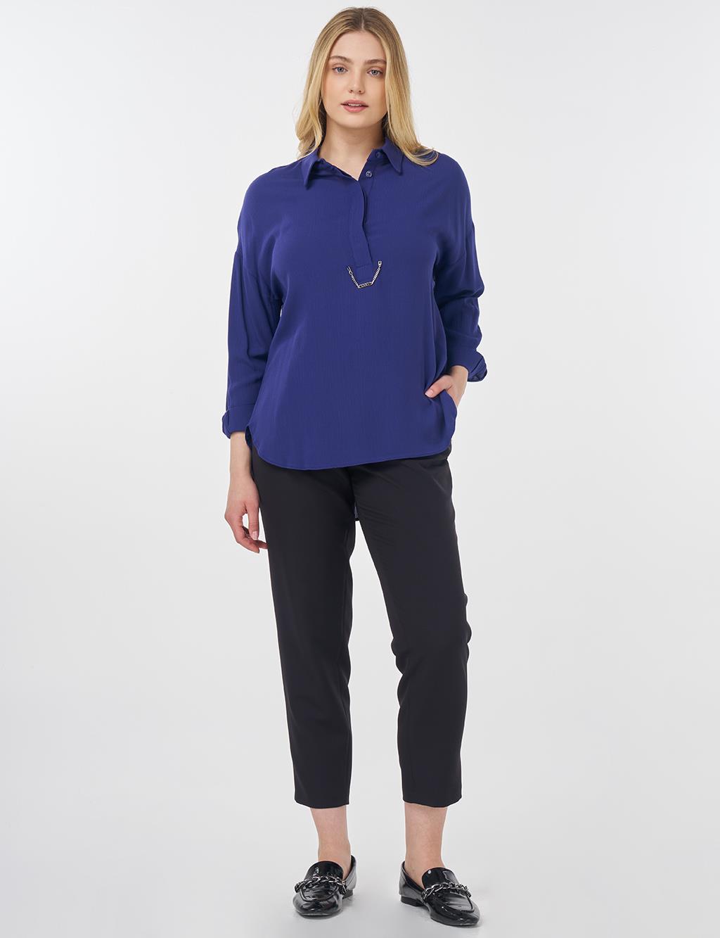 Half Placket Viscose Blouse Indigo