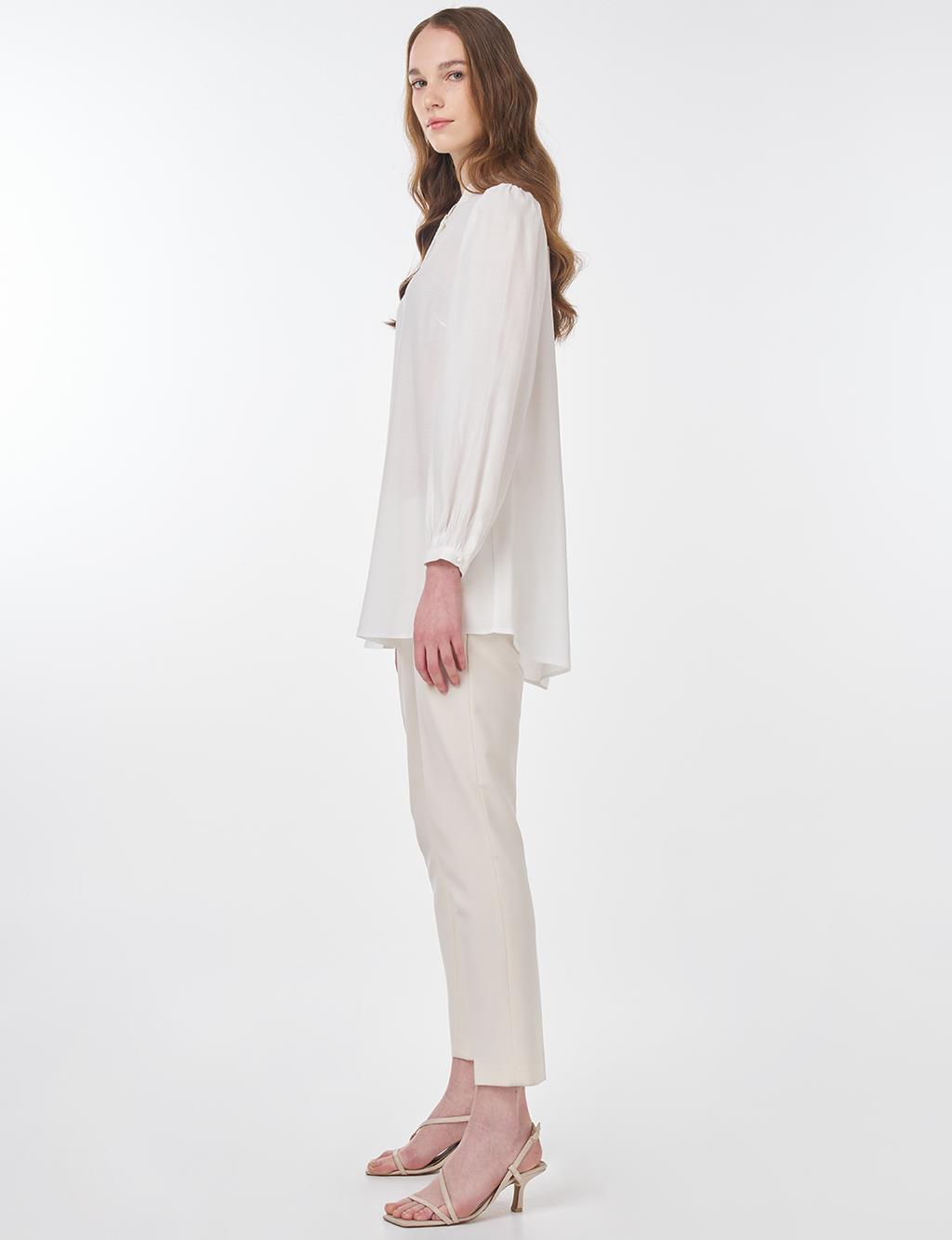 Mandarin Collar Lyocell Blouse Ecru