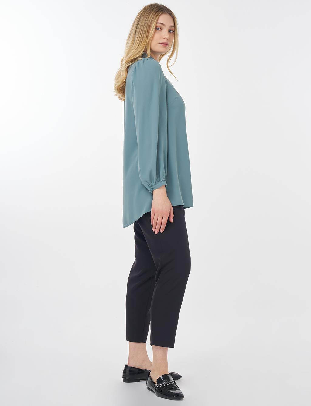 Mandarin Collar Asymmetrical Cut Blouse Mint