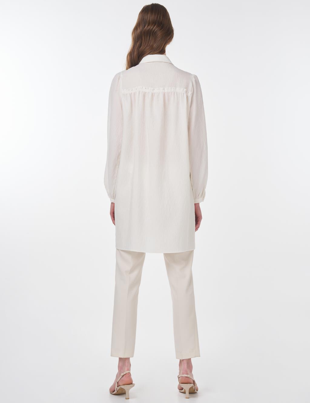 Shirt Collar Crinkle Tunic Cream 