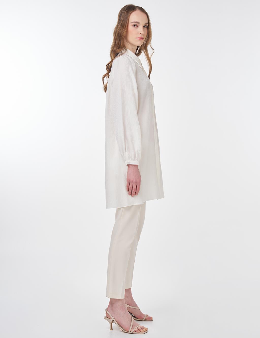 Shirt Collar Crinkle Tunic Cream 