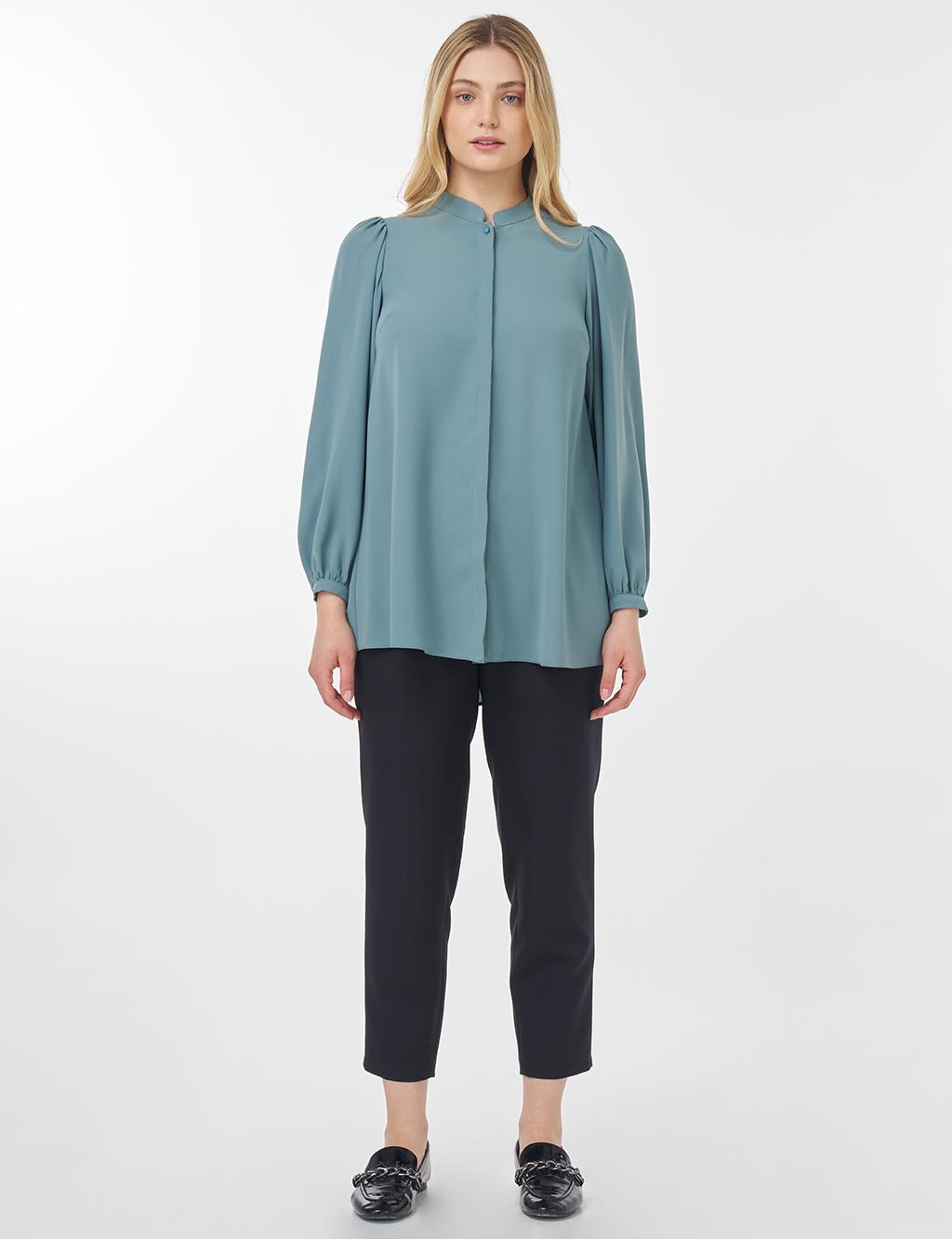 Mandarin Collar Asymmetrical Cut Blouse Mint