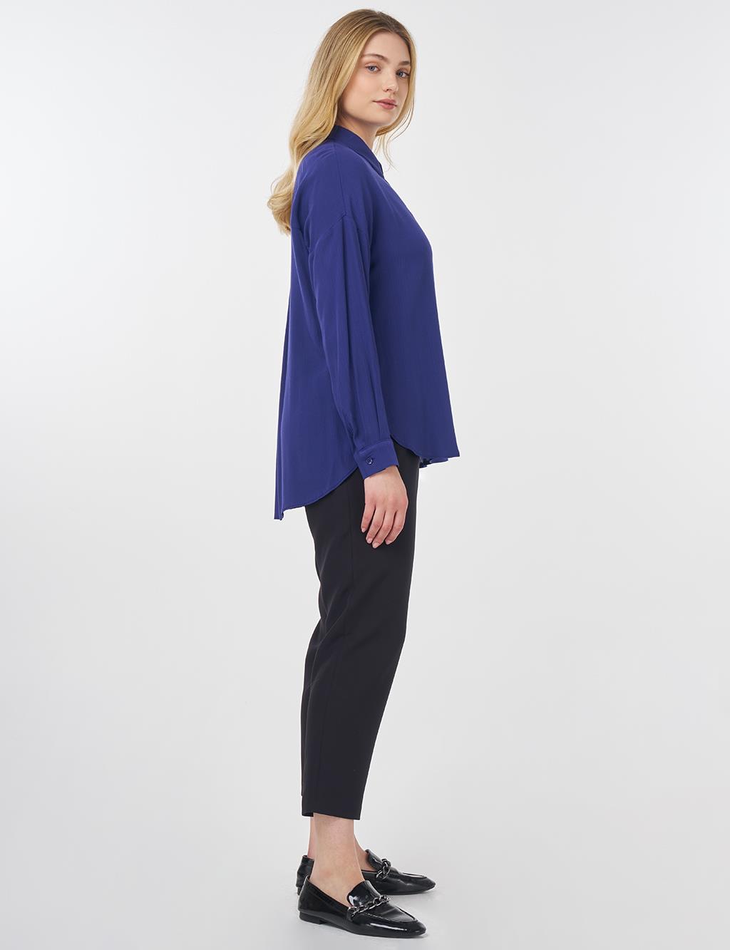 Half Placket Viscose Blouse Indigo