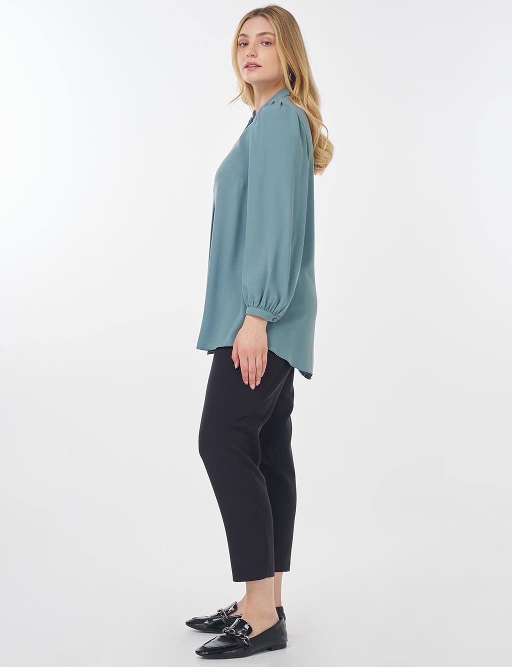 Mandarin Collar Asymmetrical Cut Blouse Mint