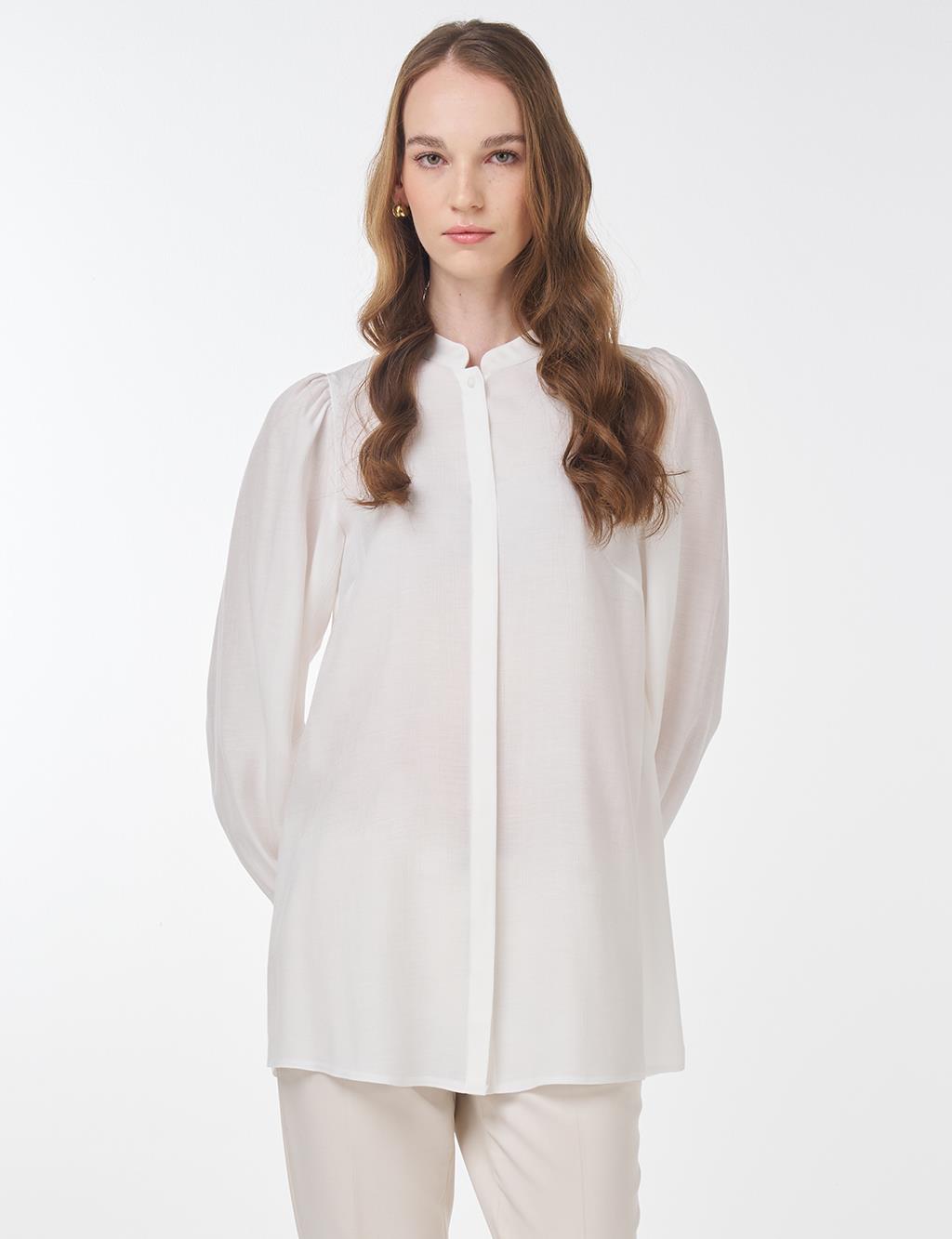 Mandarin Collar Lyocell Blouse Ecru