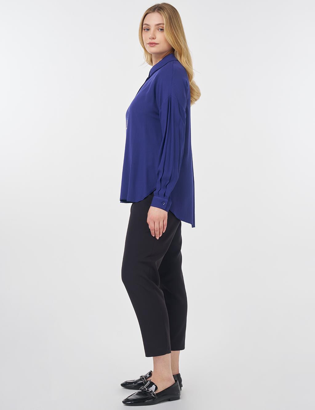 Half Placket Viscose Blouse Indigo