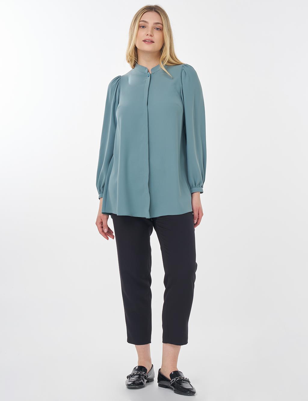 Mandarin Collar Asymmetrical Cut Blouse Mint