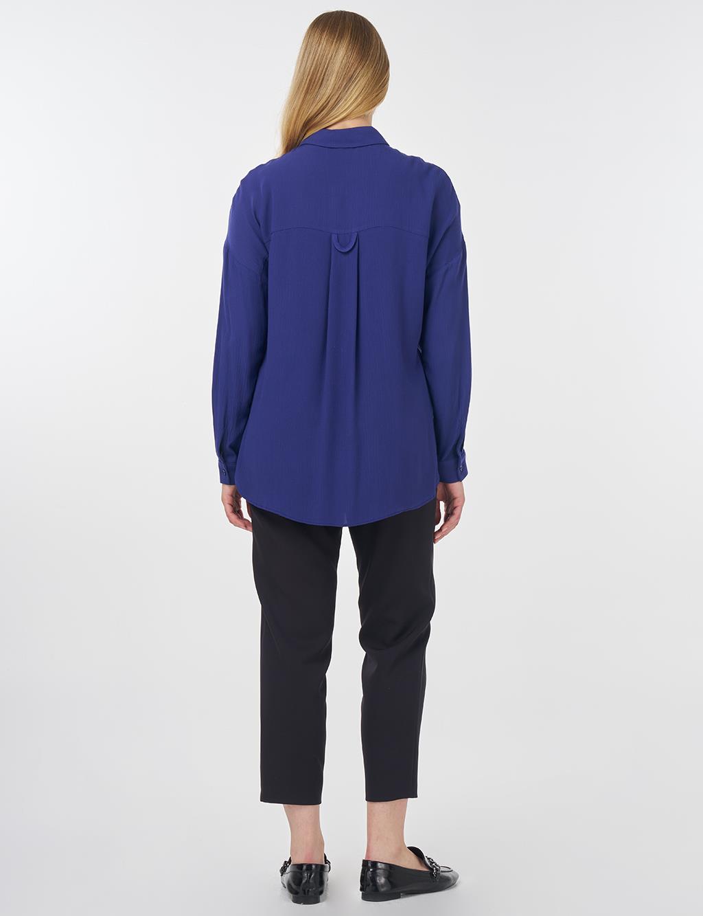 Half Placket Viscose Blouse Indigo