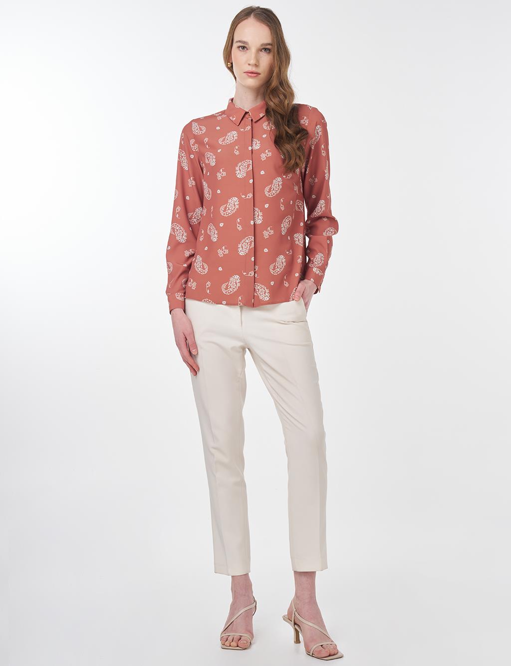 Printed Basic Blouse Brown