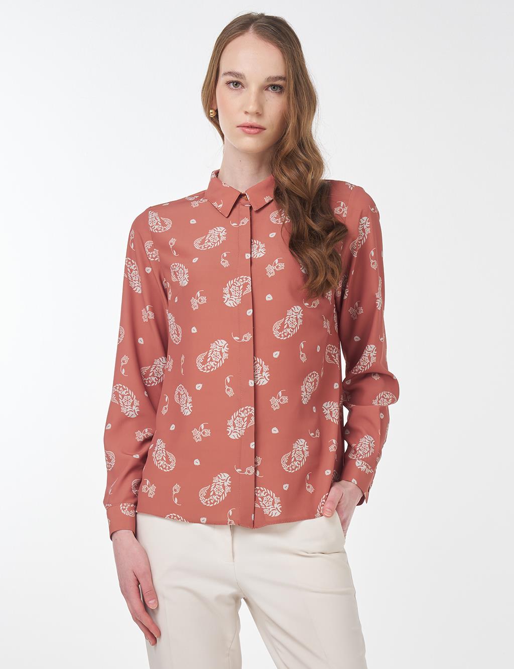 Printed Basic Blouse Brown