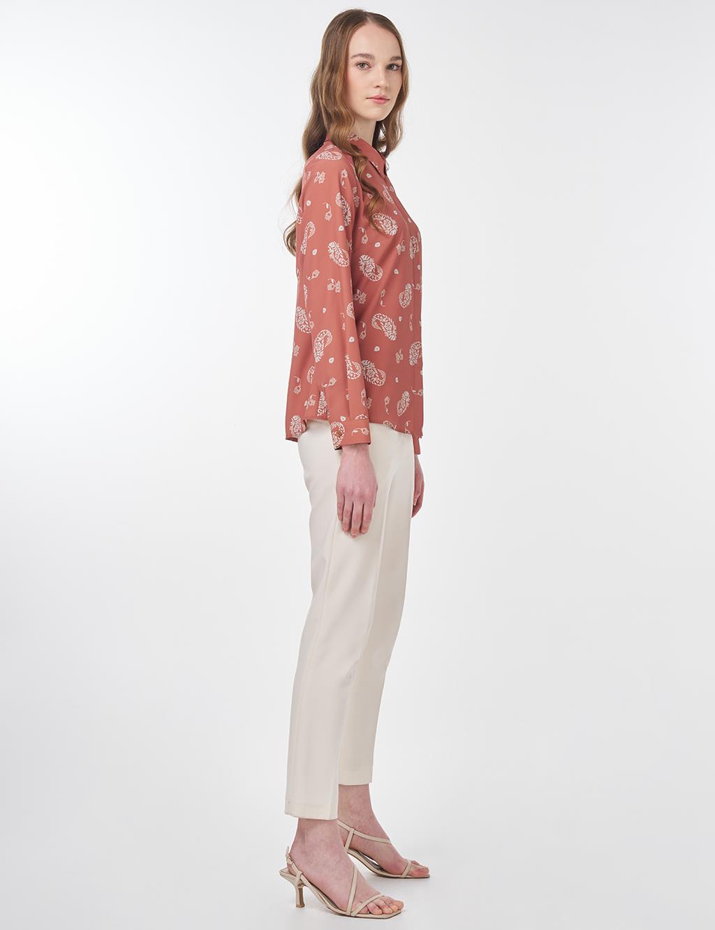 Printed Basic Blouse Brown