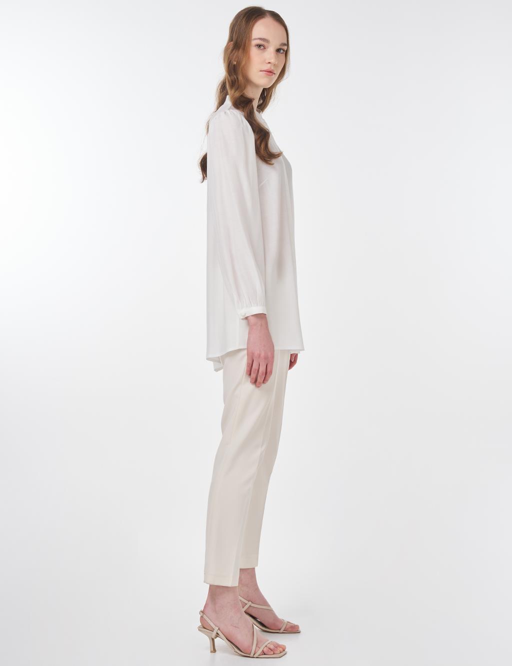 Mandarin Collar Lyocell Blouse Ecru