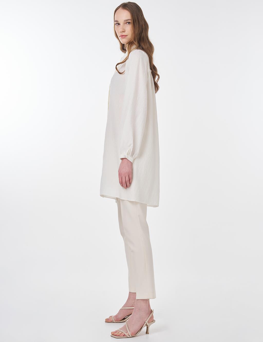 Shirt Collar Crinkle Tunic Cream 