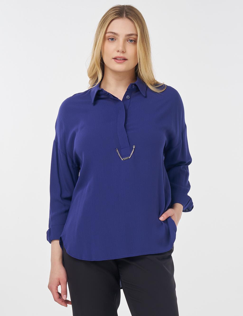 Half Placket Viscose Blouse Indigo