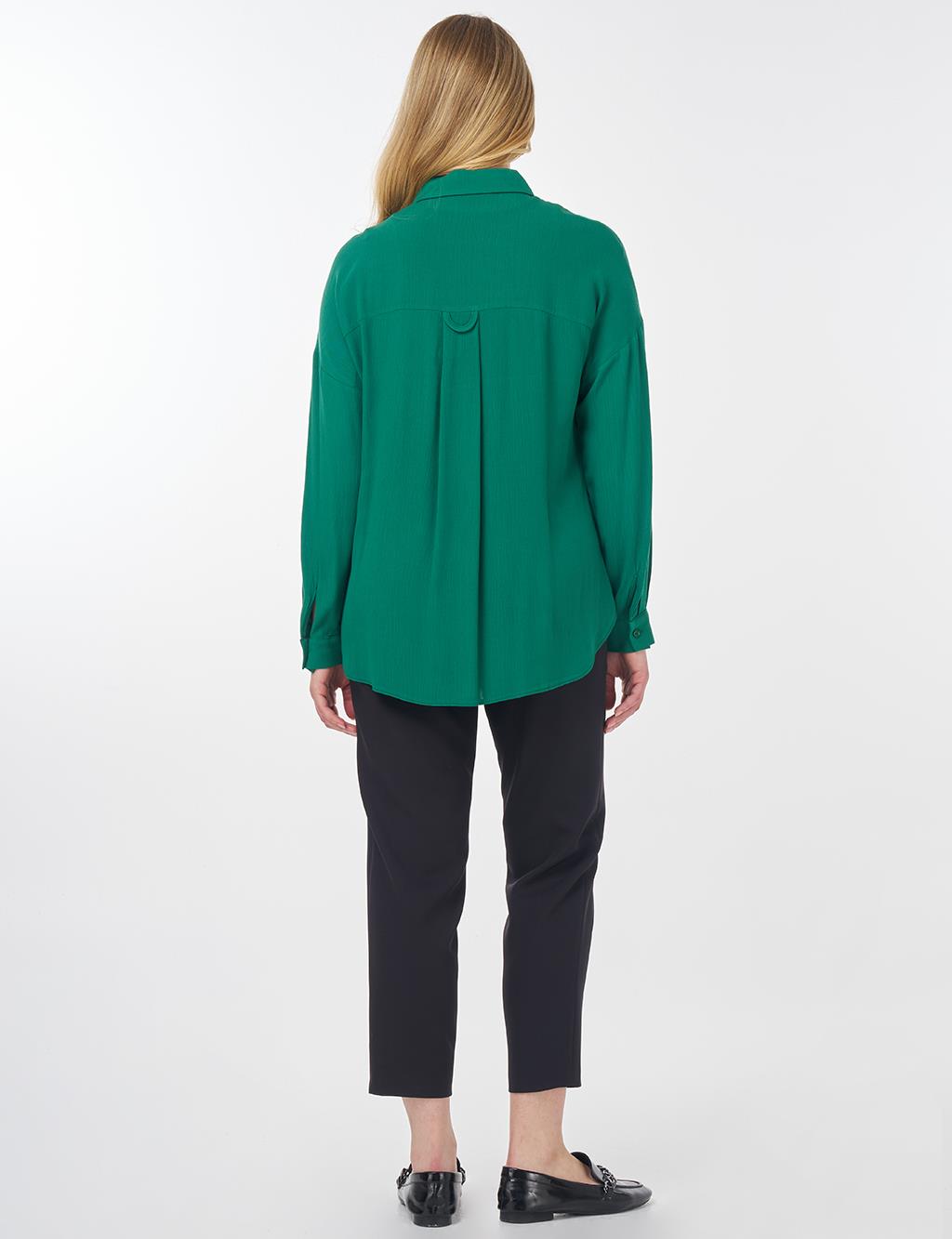 Half Placket Viscose Blouse Green