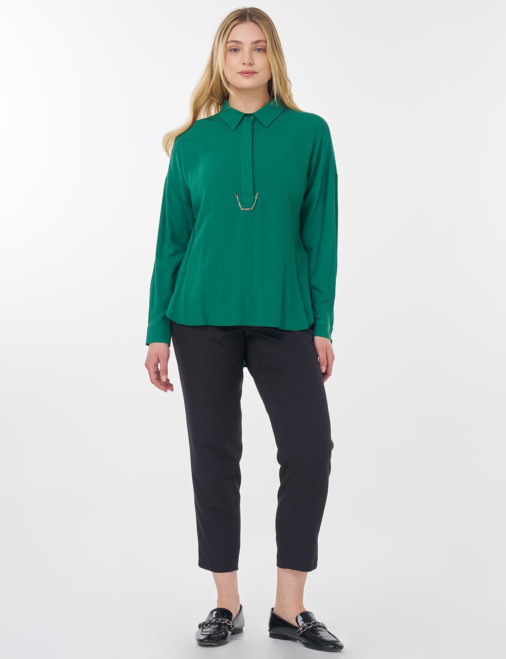 Half Placket Viscose Blouse Green