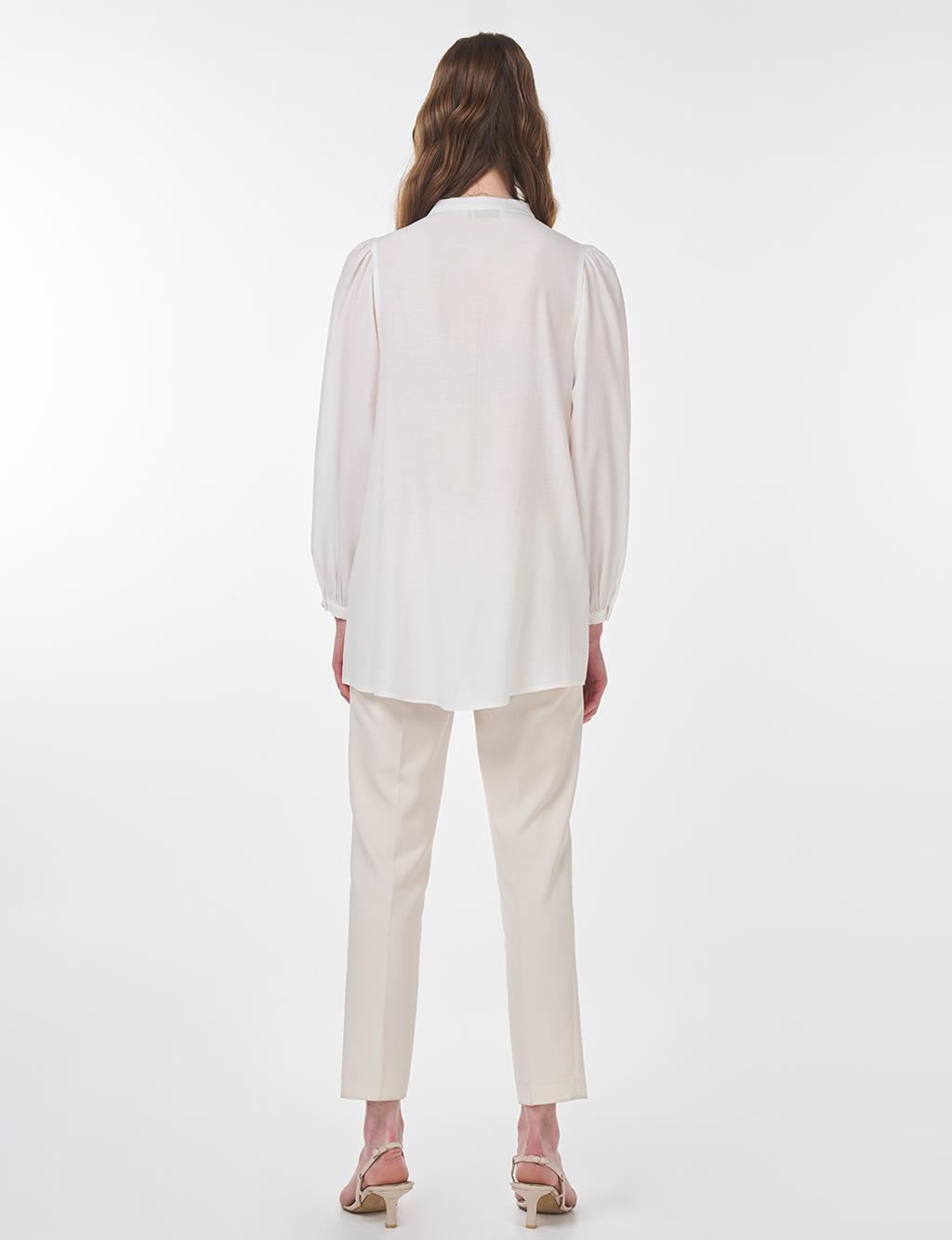 Mandarin Collar Lyocell Blouse Ecru
