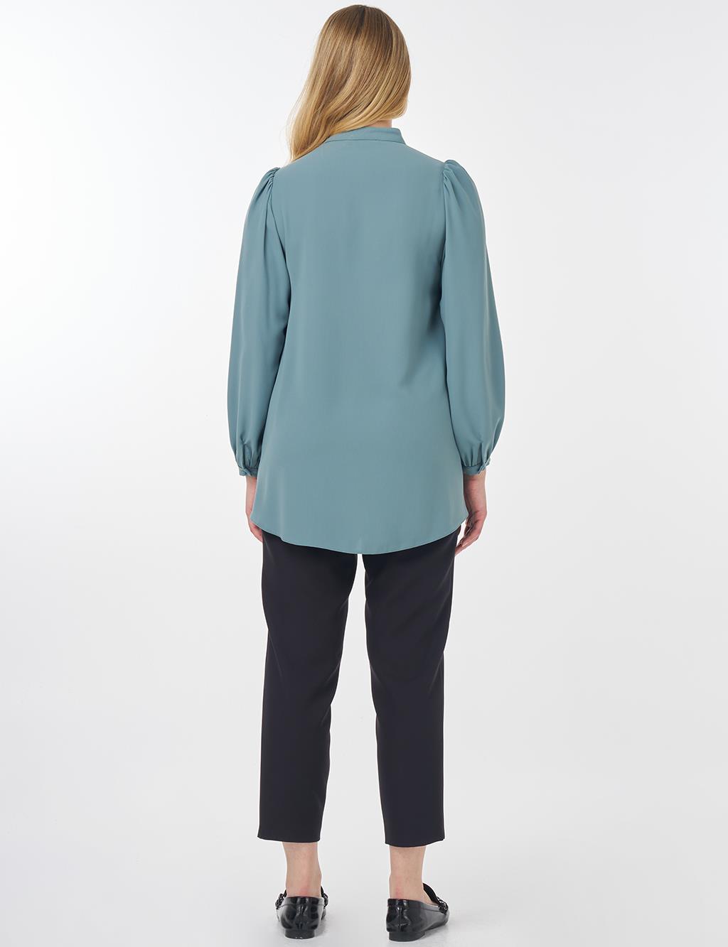 Mandarin Collar Asymmetrical Cut Blouse Mint