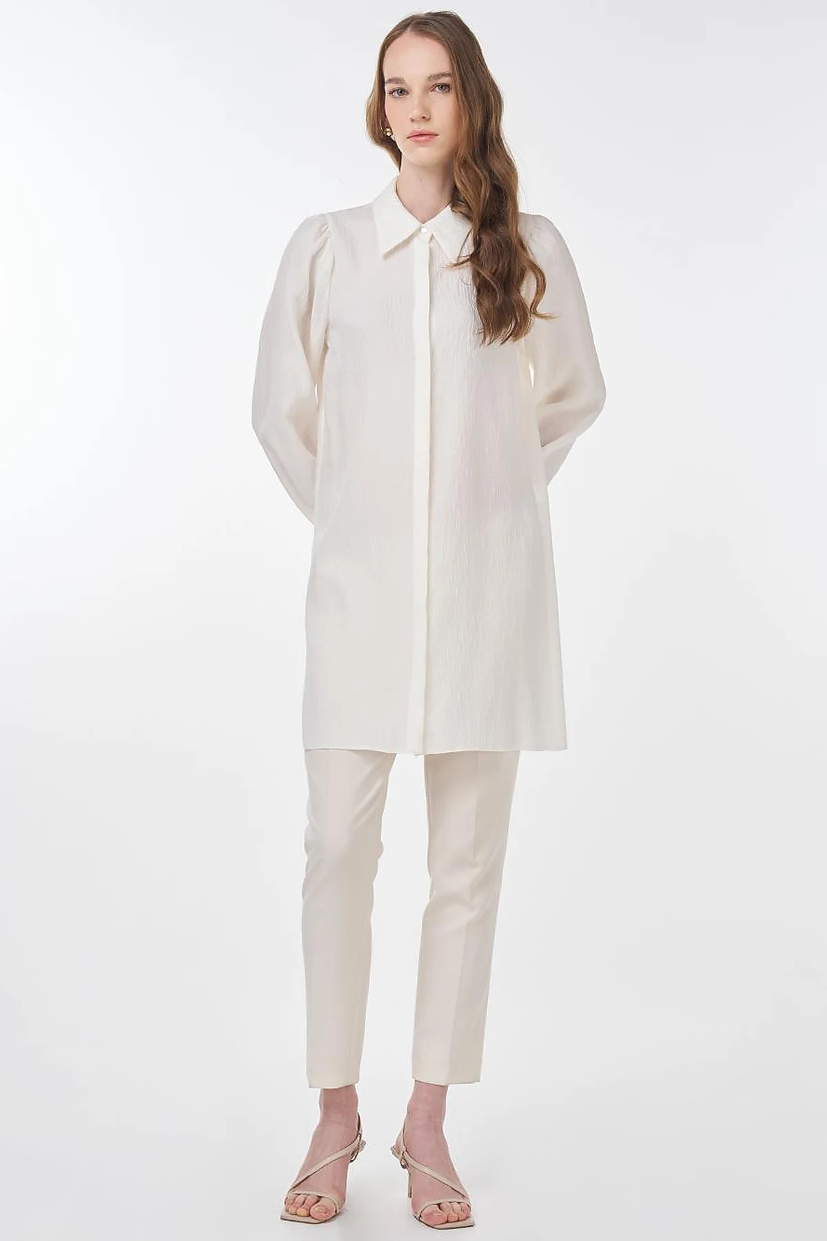 Shirt Collar Crinkle Tunic Cream 