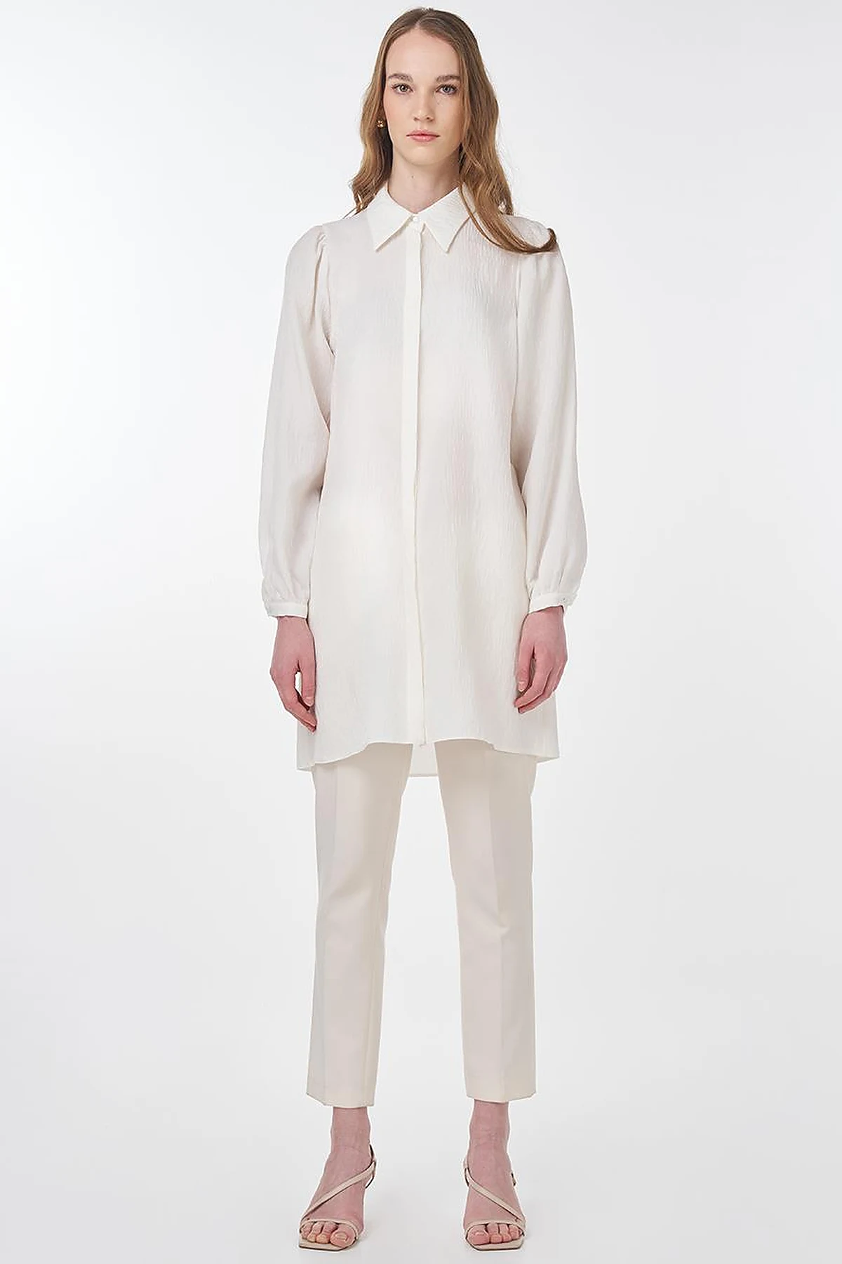 Shirt Collar Crinkle Tunic Cream 