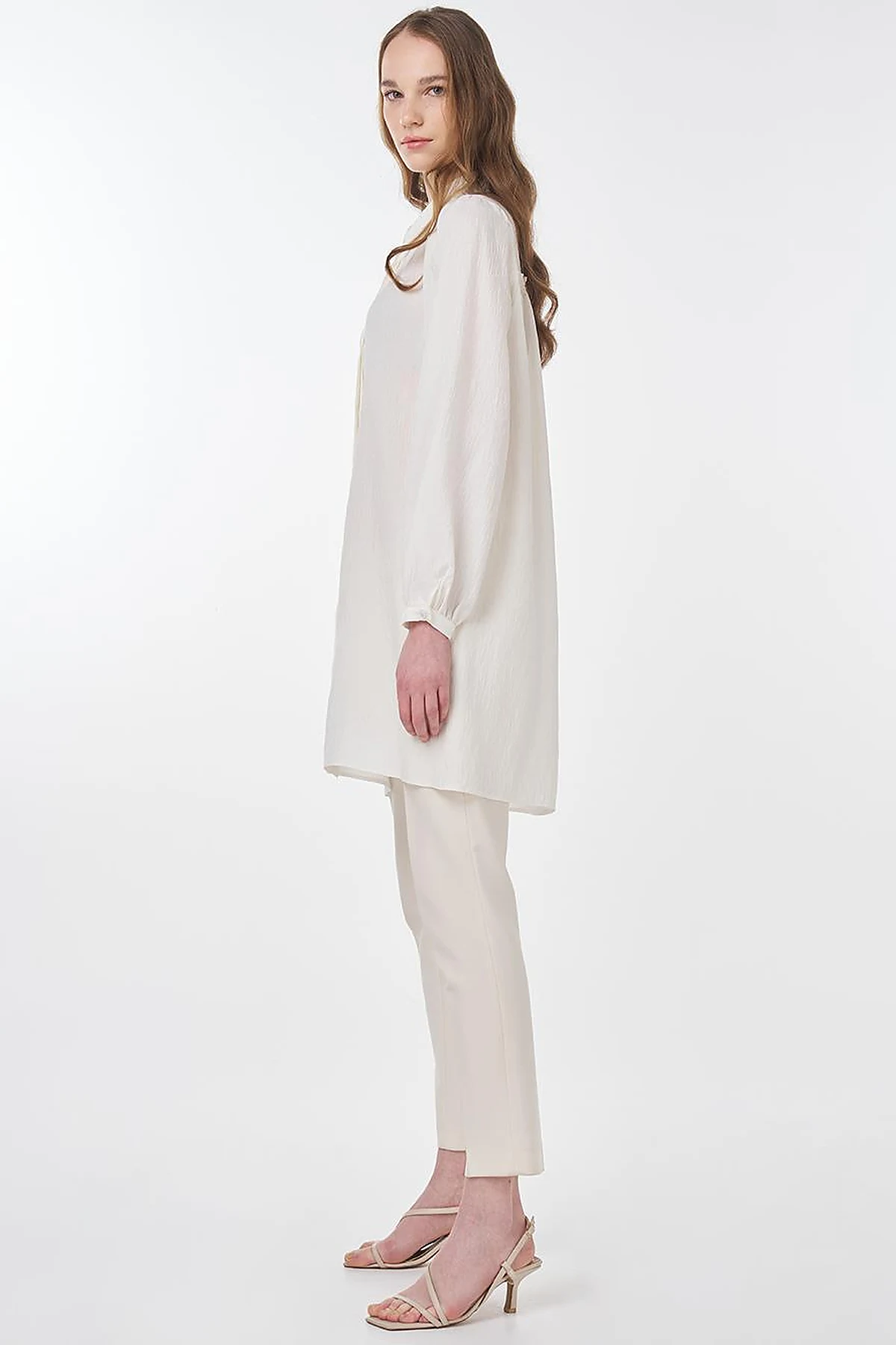Shirt Collar Crinkle Tunic Cream 