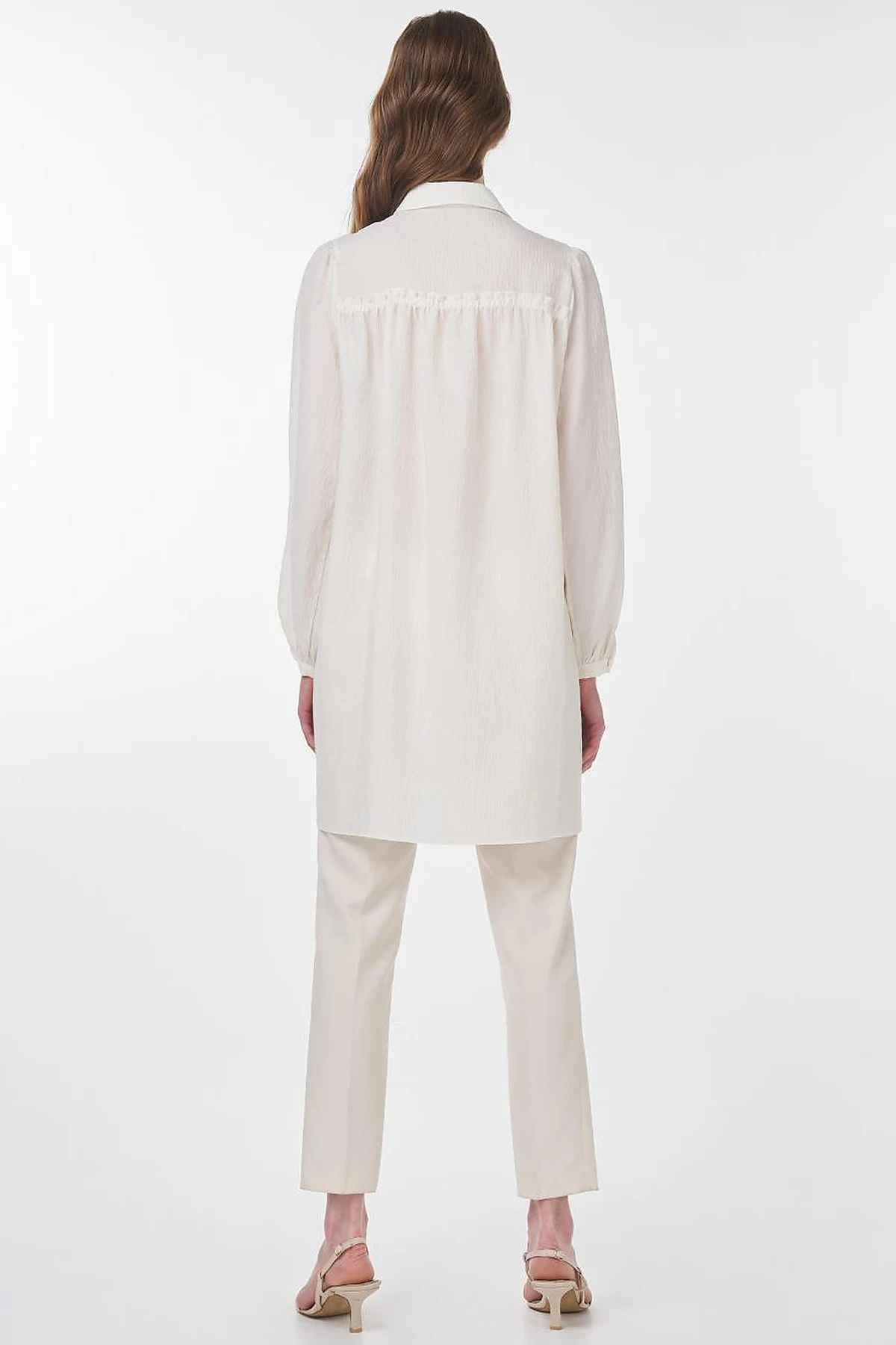 Shirt Collar Crinkle Tunic Cream 
