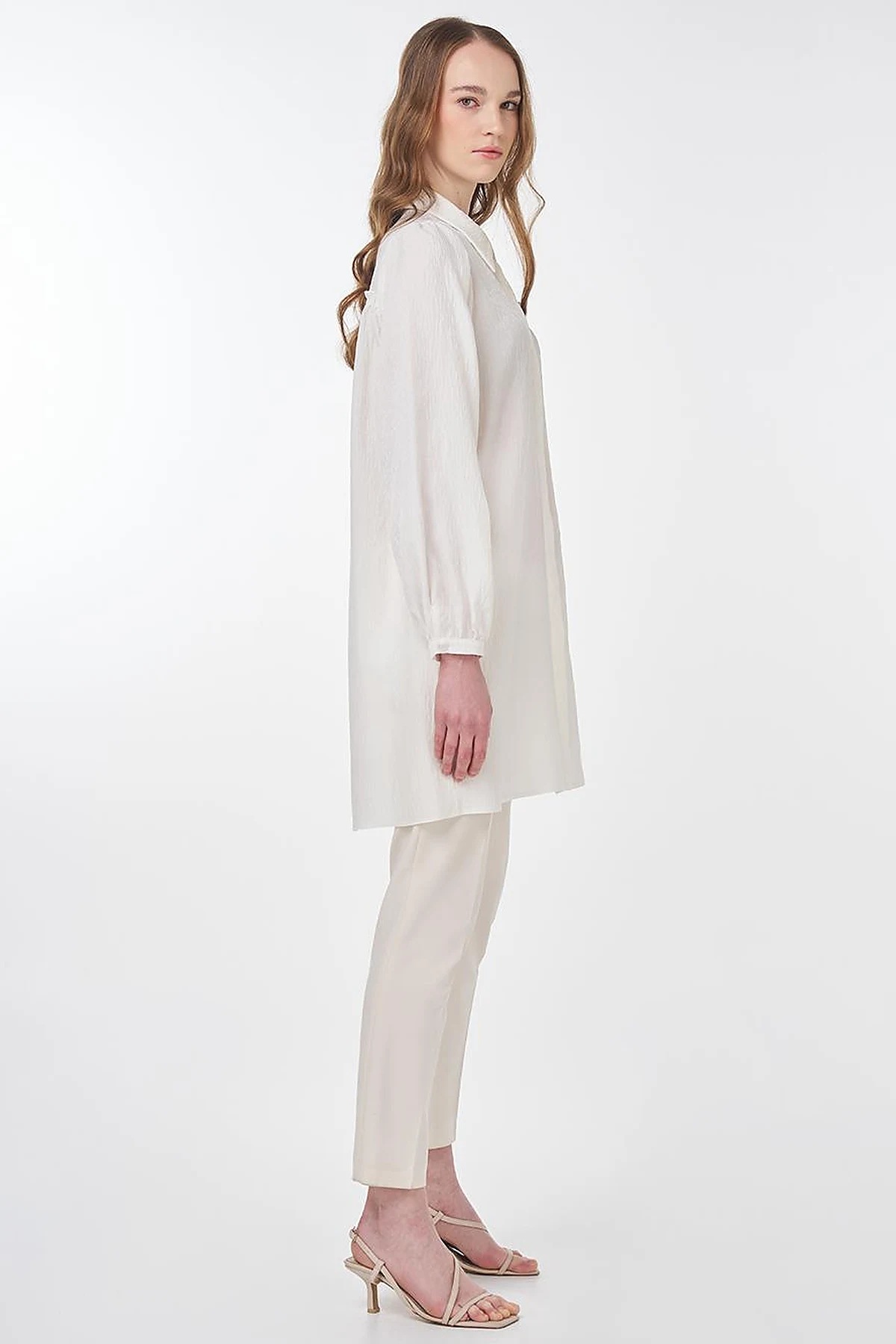 Shirt Collar Crinkle Tunic Cream 