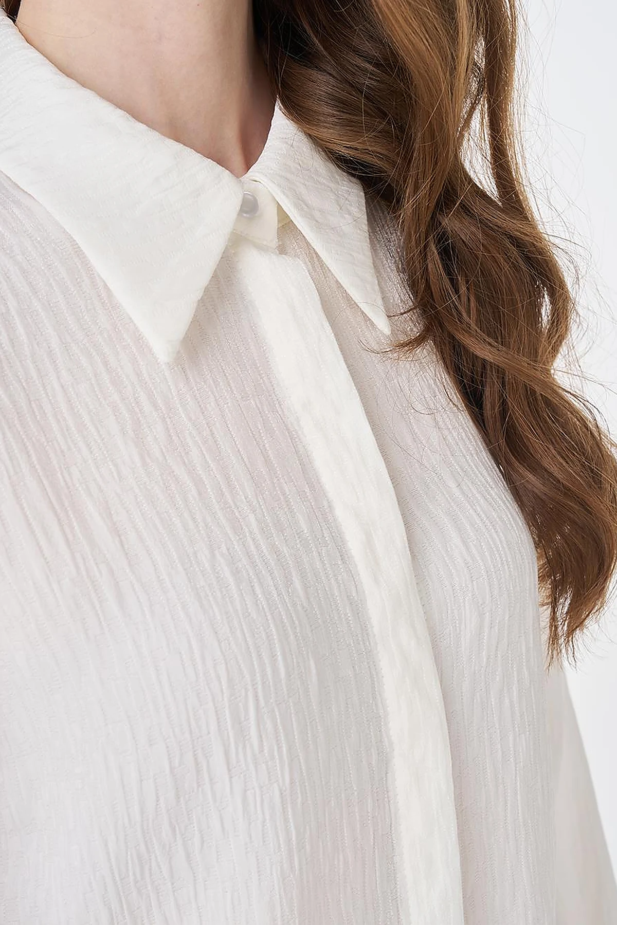 Shirt Collar Crinkle Tunic Cream 