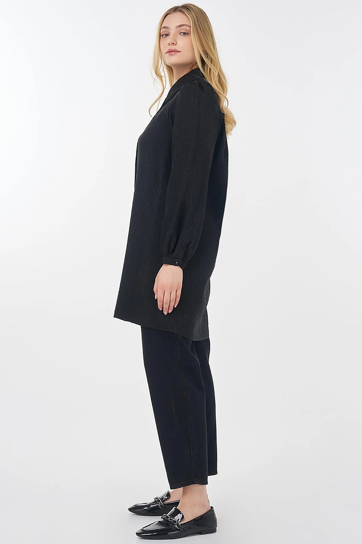 Shirt Collar Crinkle Tunic Black