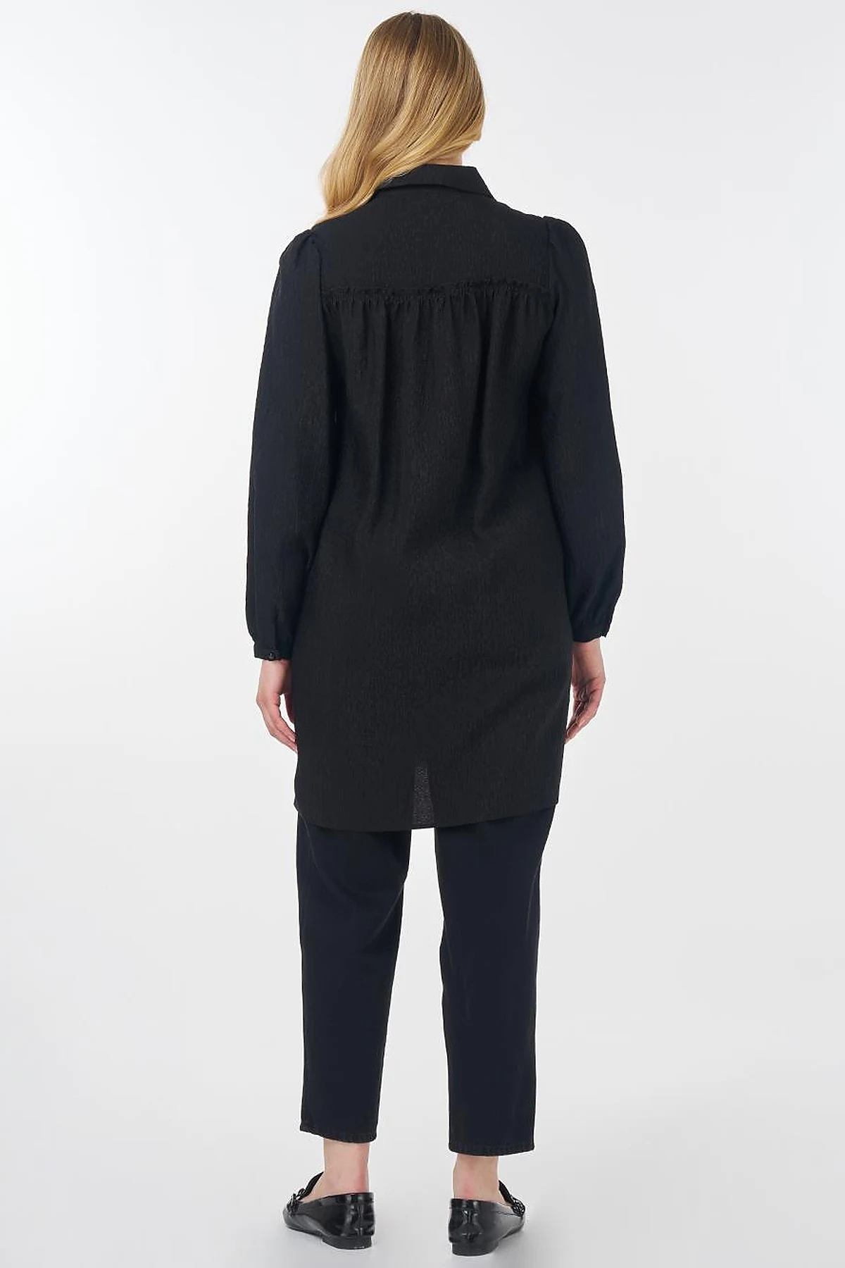 Shirt Collar Crinkle Tunic Black