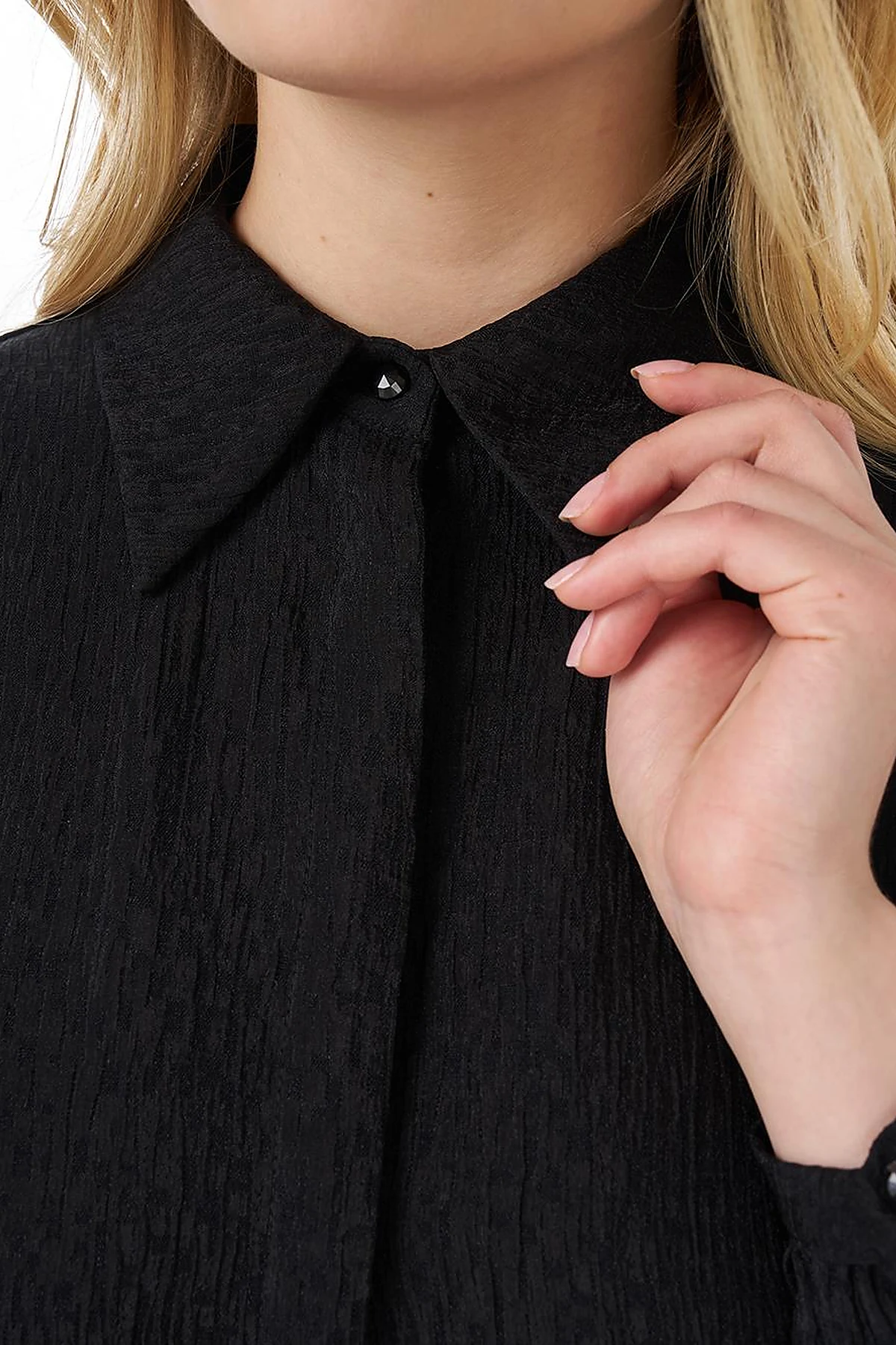 Shirt Collar Crinkle Tunic Black