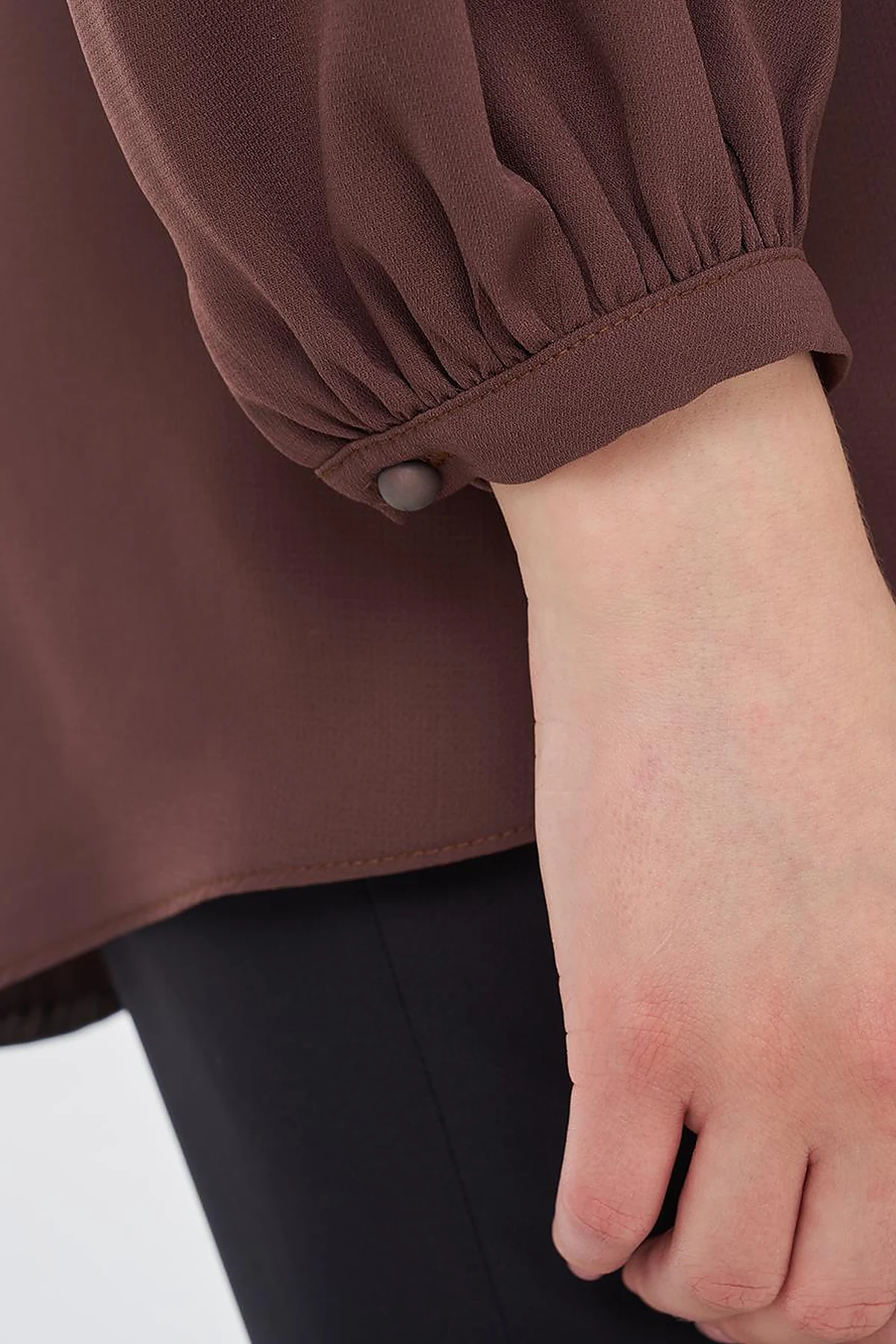 Mandarin Collar Asymmetrical Cut Blouse Brown